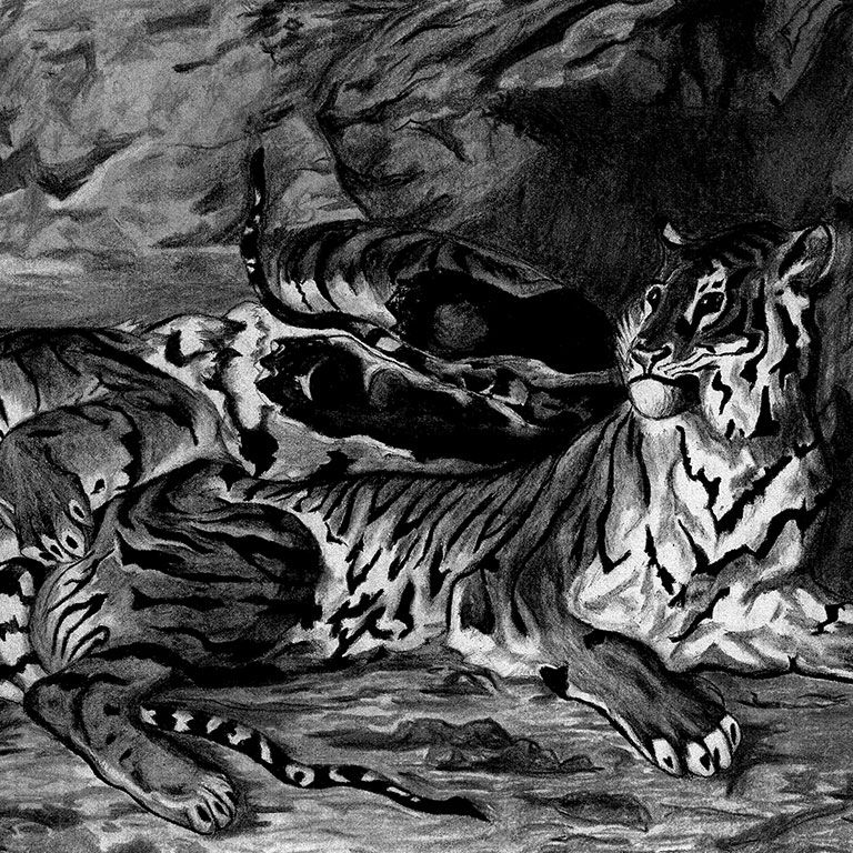 Tiger painted in black and white.